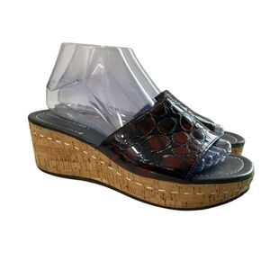 Donald J Pliner Turtoise Embossed Wedge Platform Sandal 8 Safari Beach Resortwar